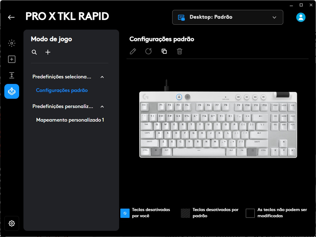 Logitech G PRO X TKL RAPID Logitech G PRO X TKL RAPID - software modo de jogo