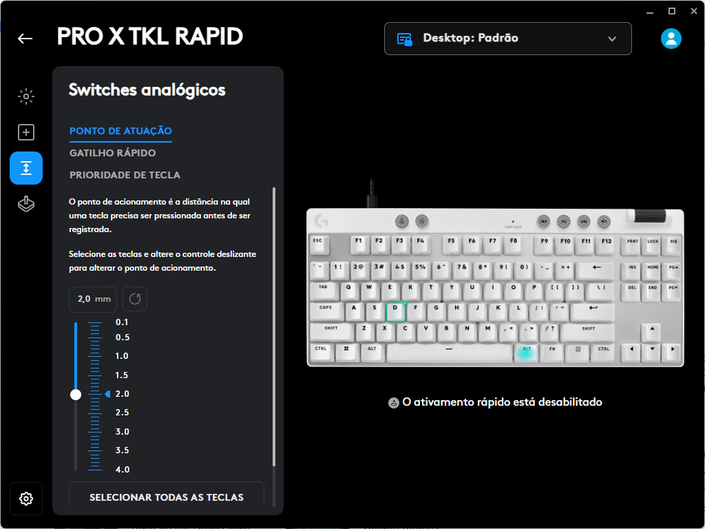 Logitech G PRO X TKL RAPID Logitech G PRO X TKL RAPID - software switches analógicos