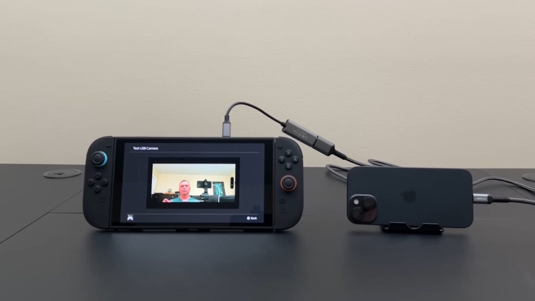 Switch 2 com celular de câmera