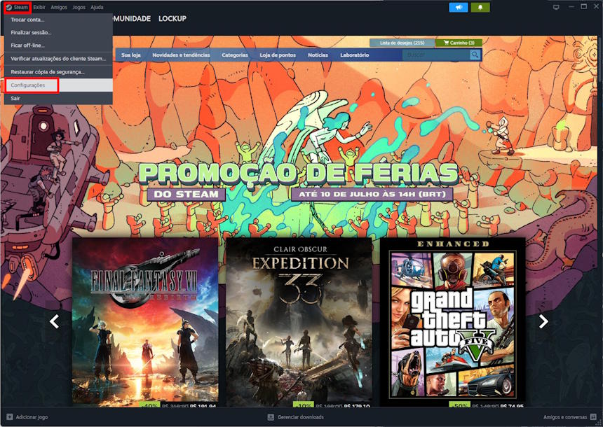 Steam Como usar a ferramenta de monitorarmento de desempenho da Steam - Passo 1