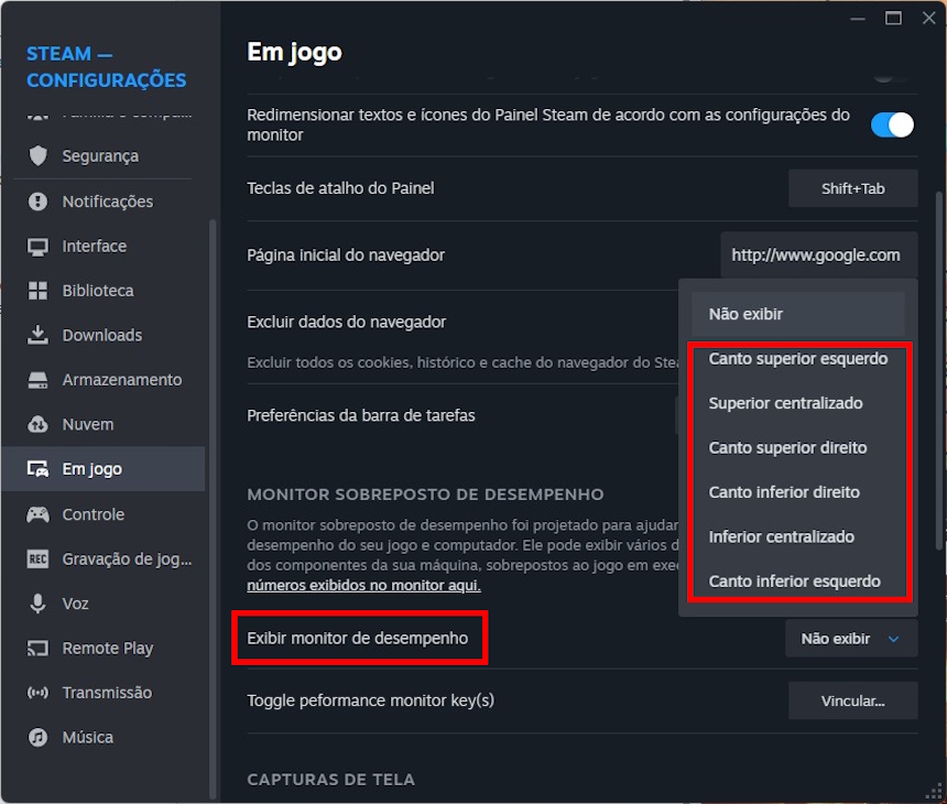 Steam Como usar a ferramenta de monitorarmento de desempenho da Steam - Passo 3