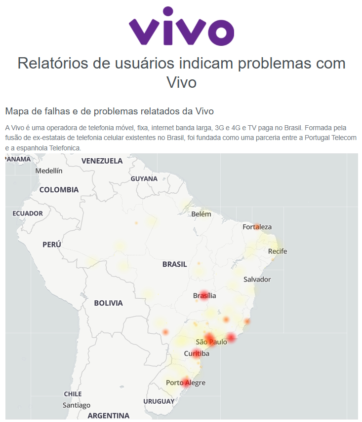 Vivo Vivo com problemas no Downdetector (2)